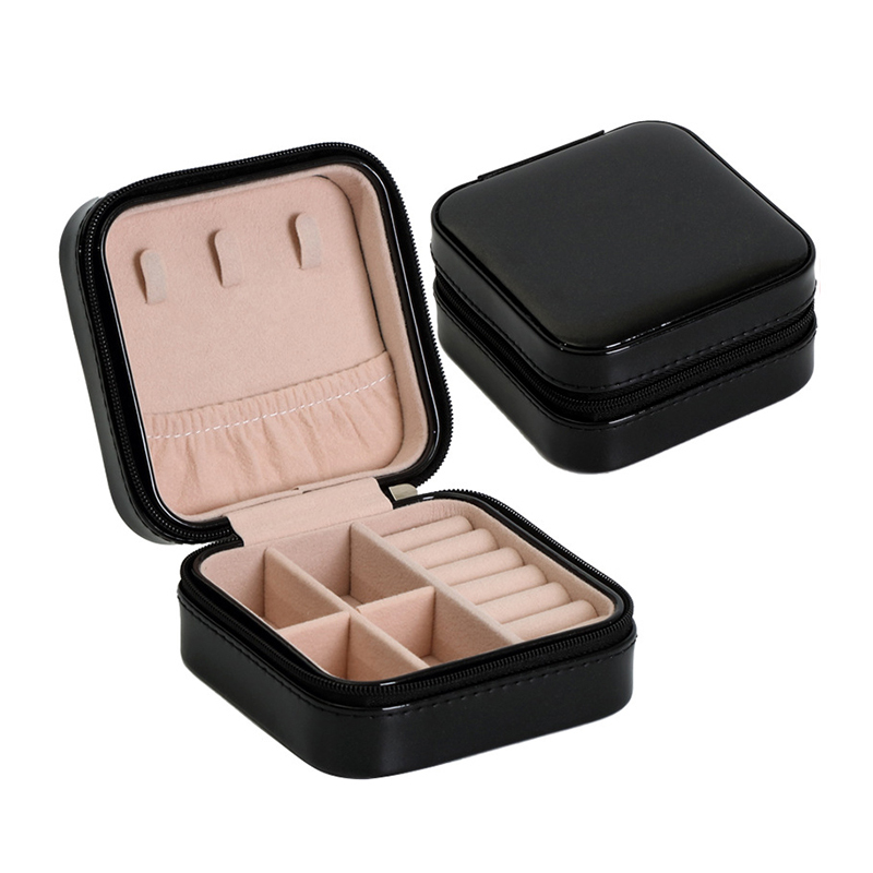 Leather Square Jewelry Organizer Storage Holder Box Custom Logo Zipper Case