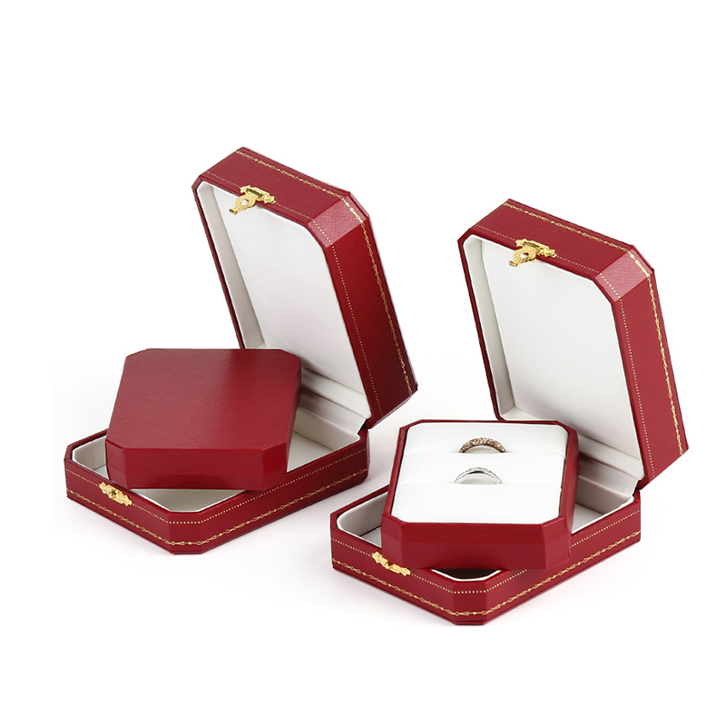 Low moq red high grade leather paper jewelry wedding ring box in stock