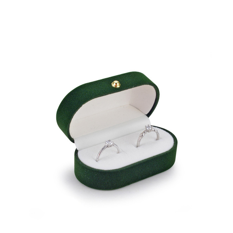 Custom Luxury Velvet Material Engagement Wedding Double Ring Box packaging
